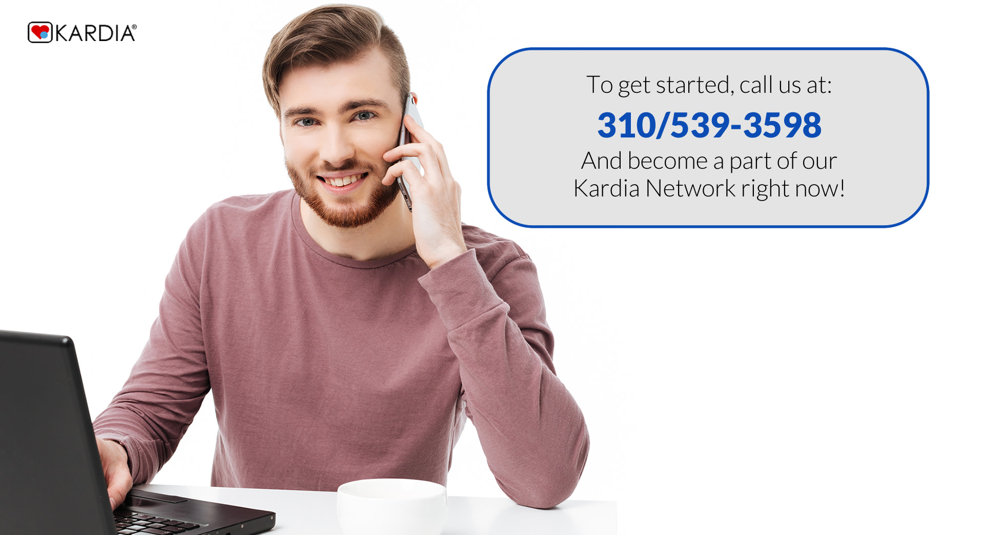 Young handsome Kardia Trusted Advisor on phone providing phone number